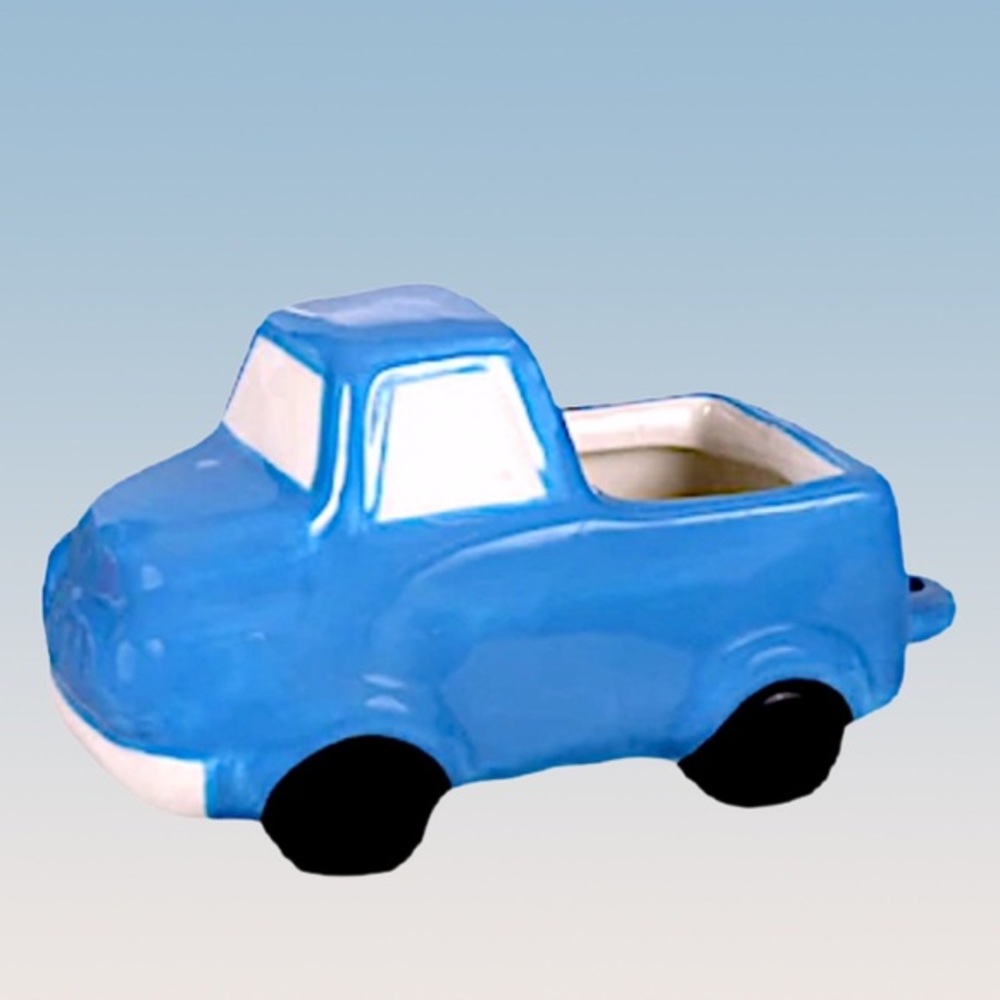BLUE PICK UP TRUCK CERAMIC PLANTER NWT